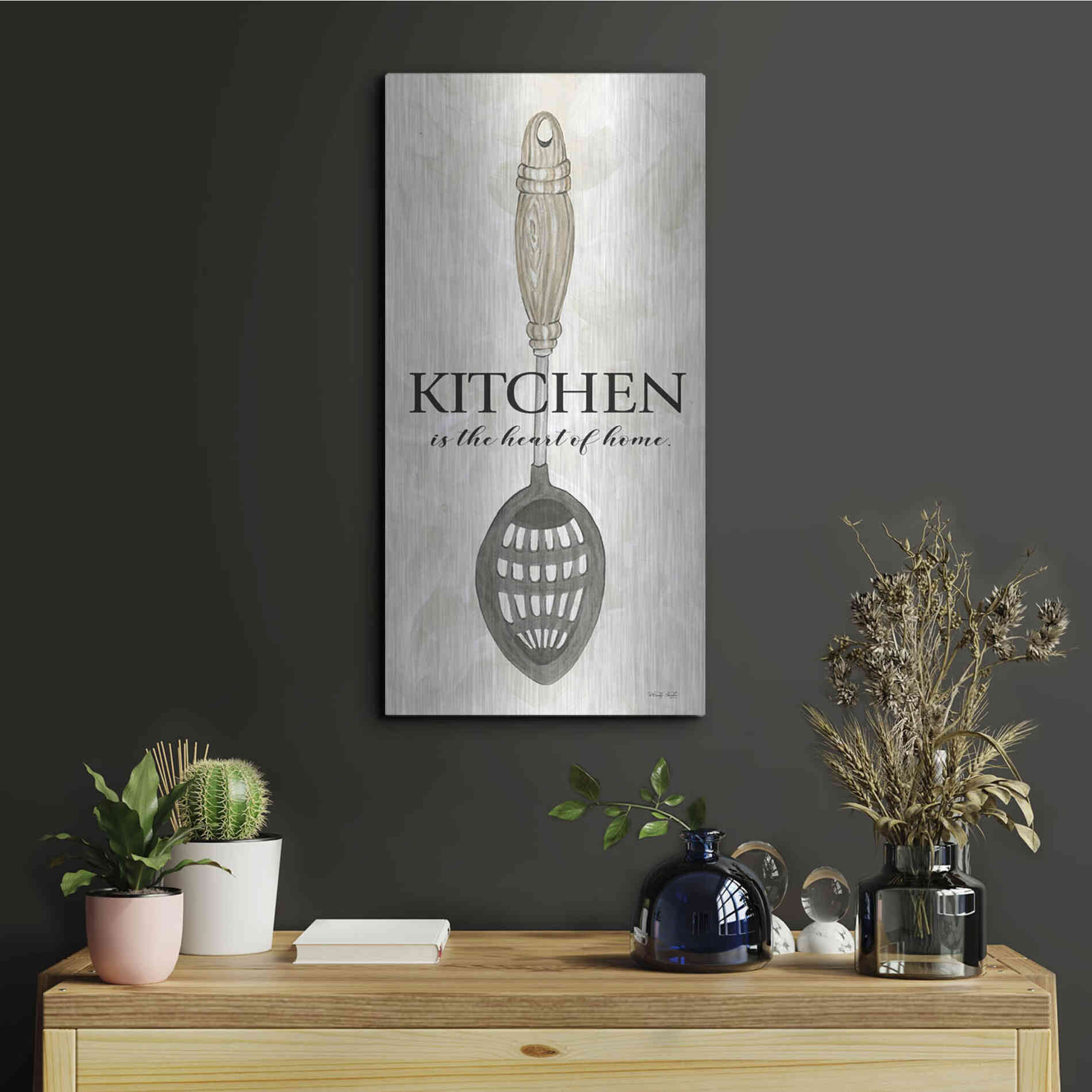 Luxe Metal Art 'Kitchen is the Heart of the Home' by Cindy Jacobs, Metal Wall Art,12x24