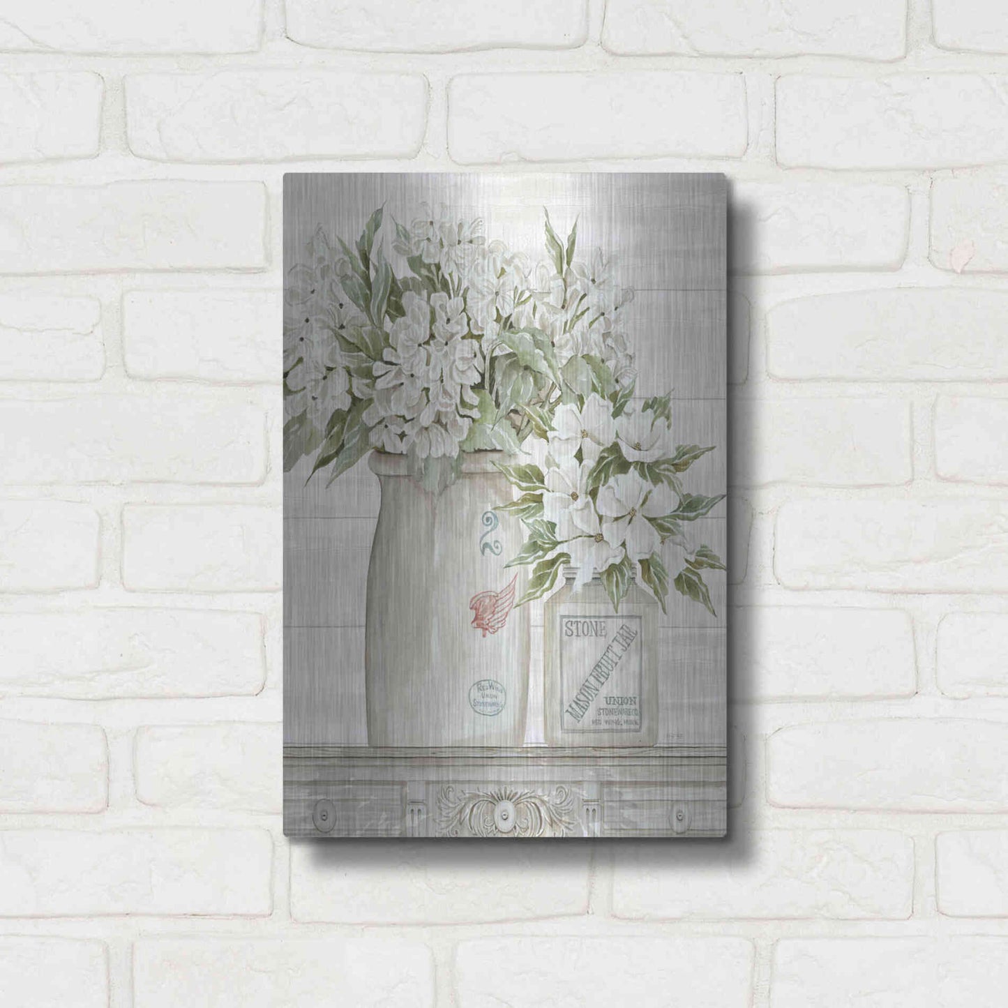 Luxe Metal Art 'Floral Country Crocks' by Cindy Jacobs, Metal Wall Art,12x16