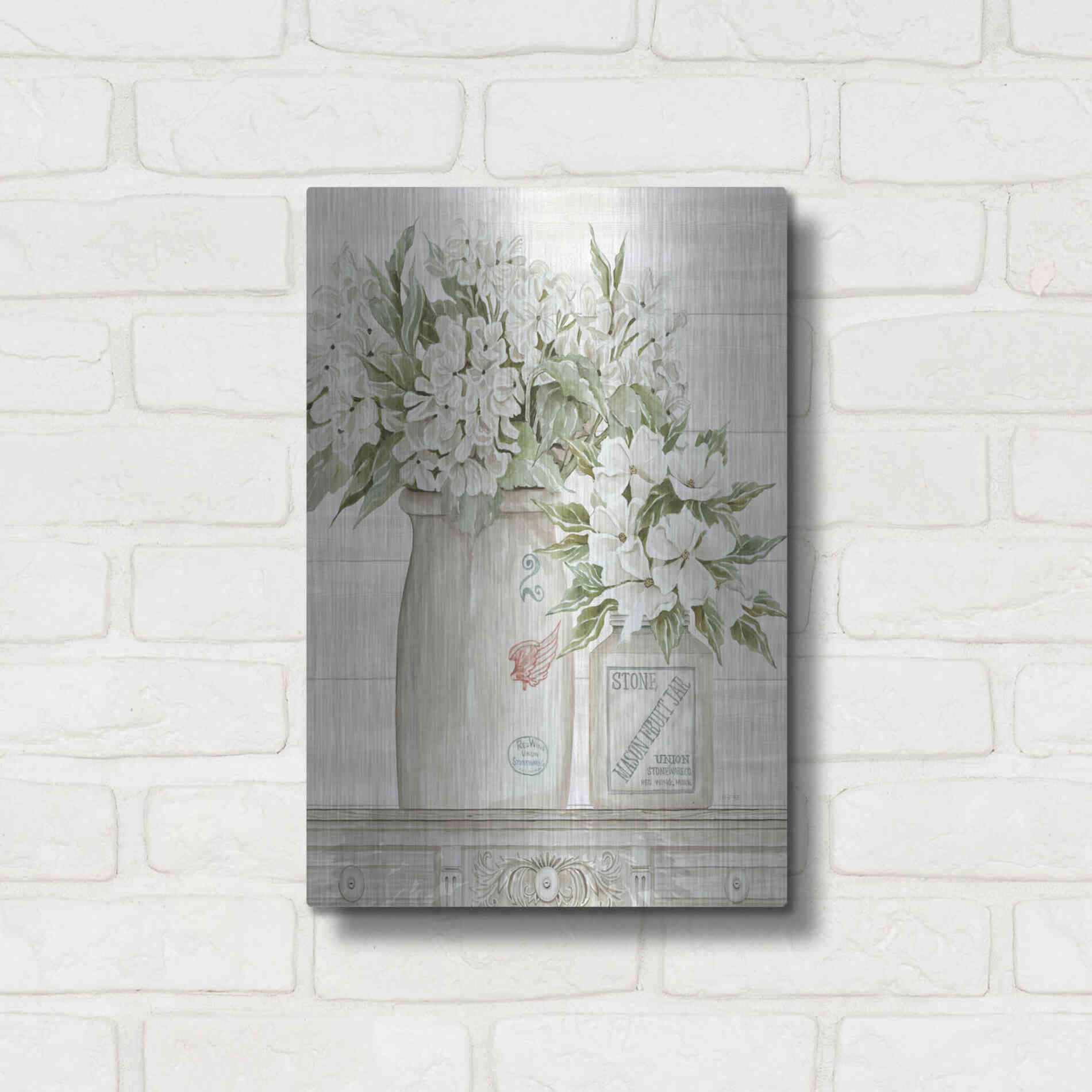 Luxe Metal Art 'Floral Country Crocks' by Cindy Jacobs, Metal Wall Art,12x16