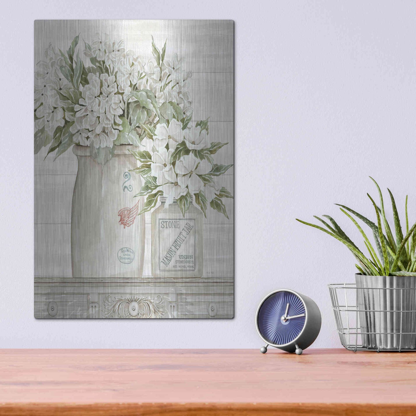 Luxe Metal Art 'Floral Country Crocks' by Cindy Jacobs, Metal Wall Art,12x16