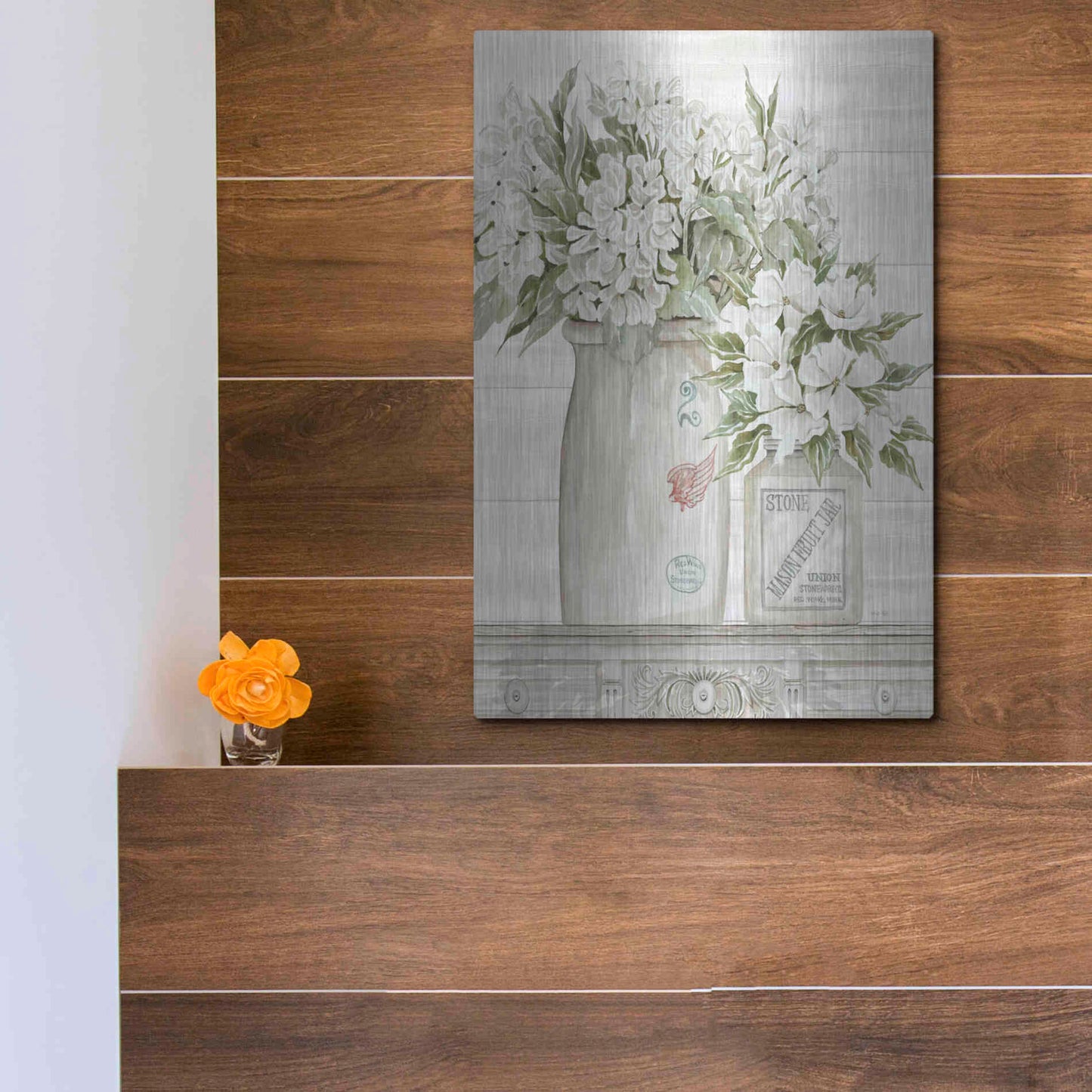 Luxe Metal Art 'Floral Country Crocks' by Cindy Jacobs, Metal Wall Art,12x16