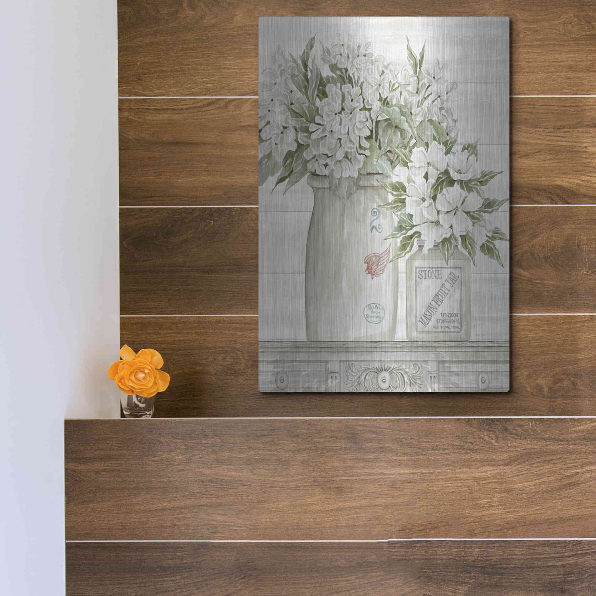 Luxe Metal Art 'Floral Country Crocks' by Cindy Jacobs, Metal Wall Art,12x16