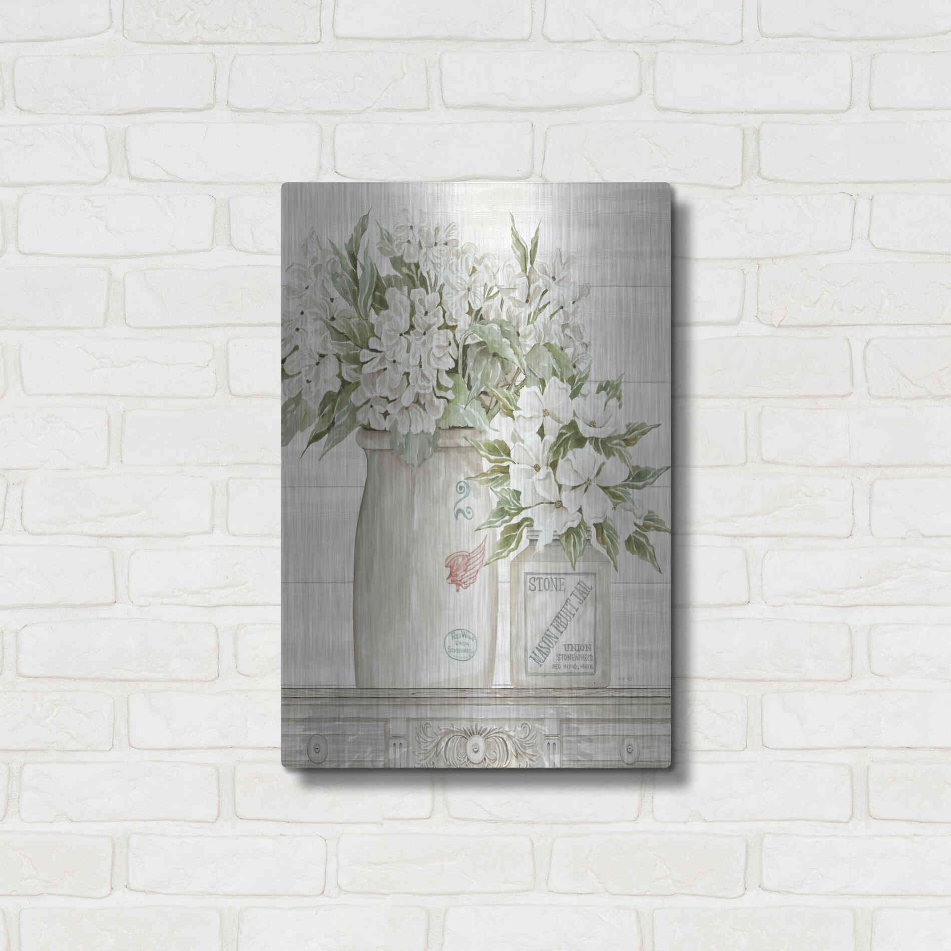 Luxe Metal Art 'Floral Country Crocks' by Cindy Jacobs, Metal Wall Art,16x24