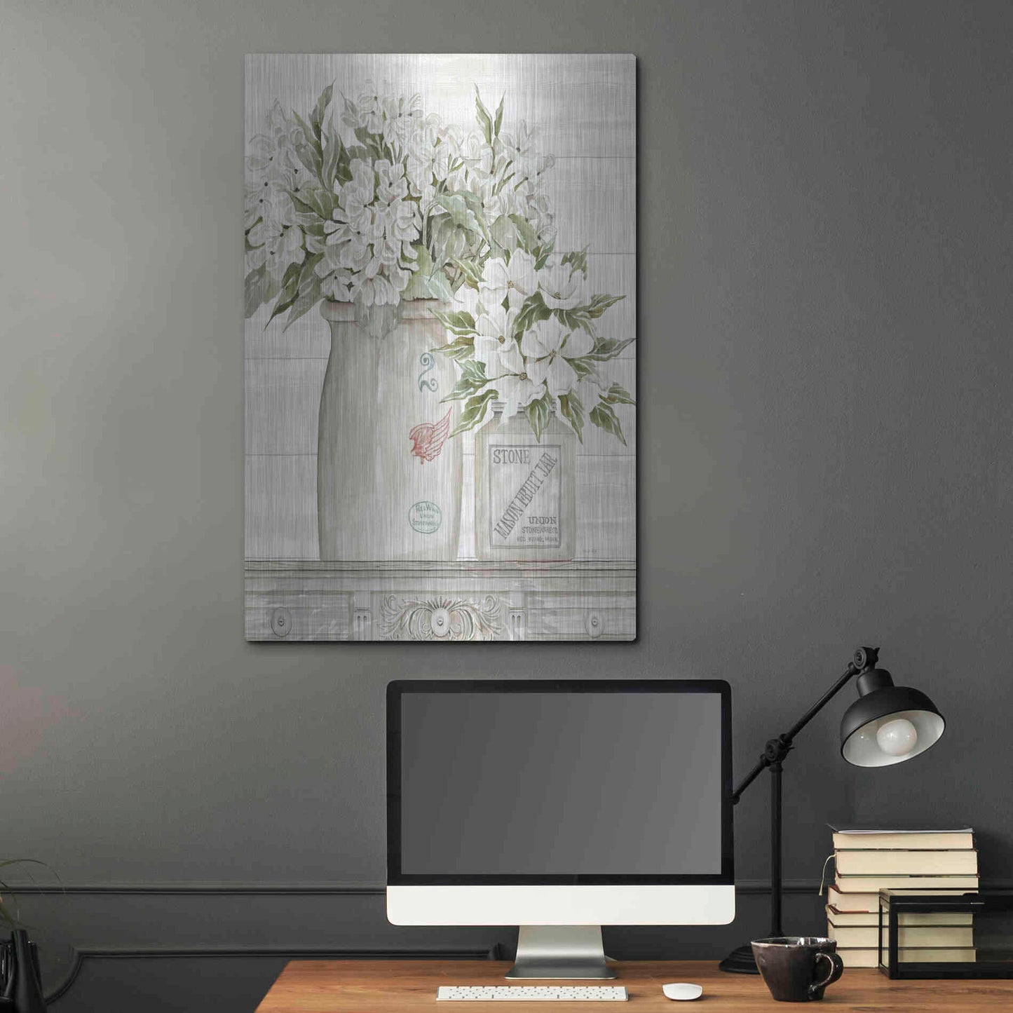 Luxe Metal Art 'Floral Country Crocks' by Cindy Jacobs, Metal Wall Art,24x36