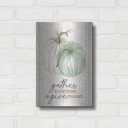 Luxe Metal Art 'Grain Sack Gather and Give Thanks' by Cindy Jacobs, Metal Wall Art,12x16