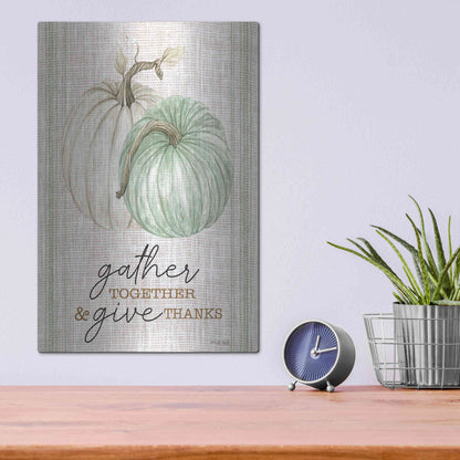 Luxe Metal Art 'Grain Sack Gather and Give Thanks' by Cindy Jacobs, Metal Wall Art,12x16