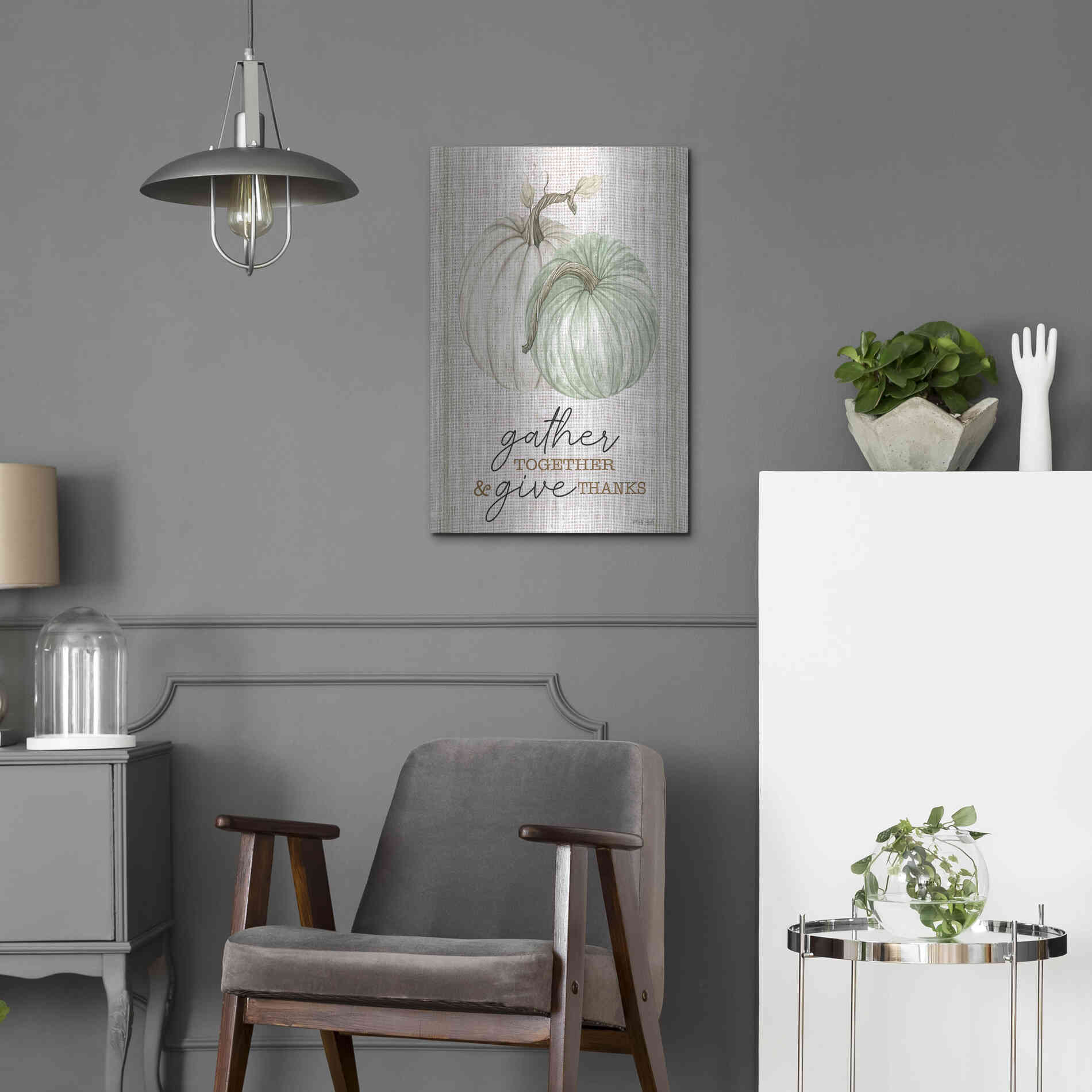 Luxe Metal Art 'Grain Sack Gather and Give Thanks' by Cindy Jacobs, Metal Wall Art,16x24