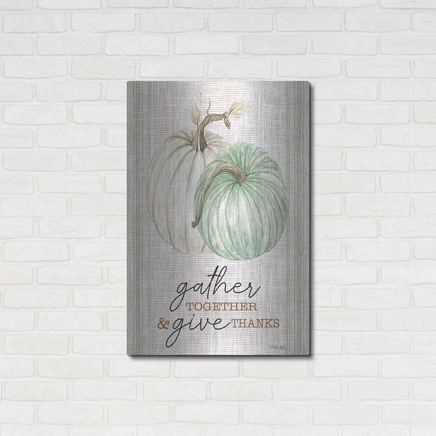 Luxe Metal Art 'Grain Sack Gather and Give Thanks' by Cindy Jacobs, Metal Wall Art,24x36