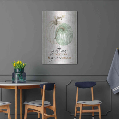Luxe Metal Art 'Grain Sack Gather and Give Thanks' by Cindy Jacobs, Metal Wall Art,24x36
