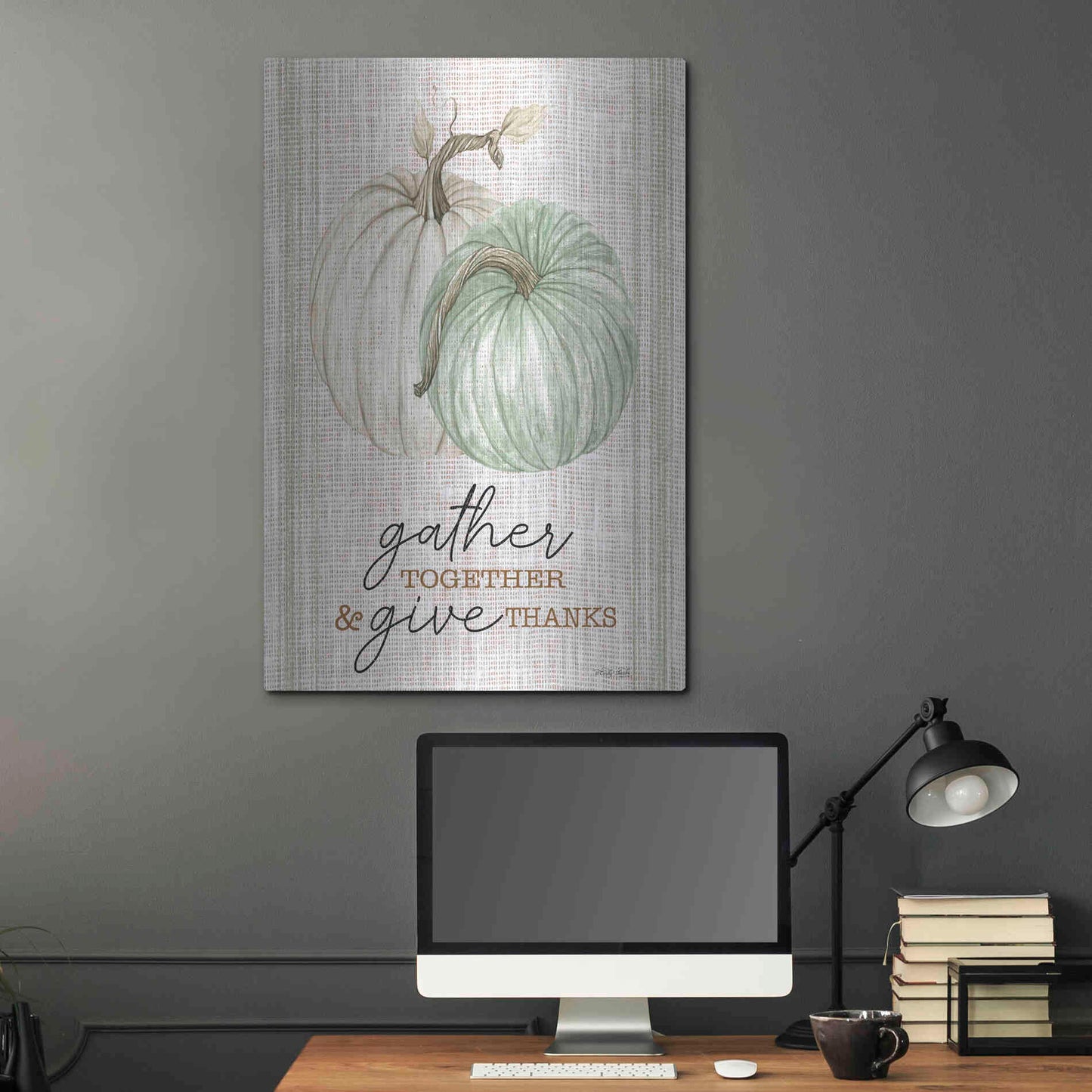 Luxe Metal Art 'Grain Sack Gather and Give Thanks' by Cindy Jacobs, Metal Wall Art,24x36