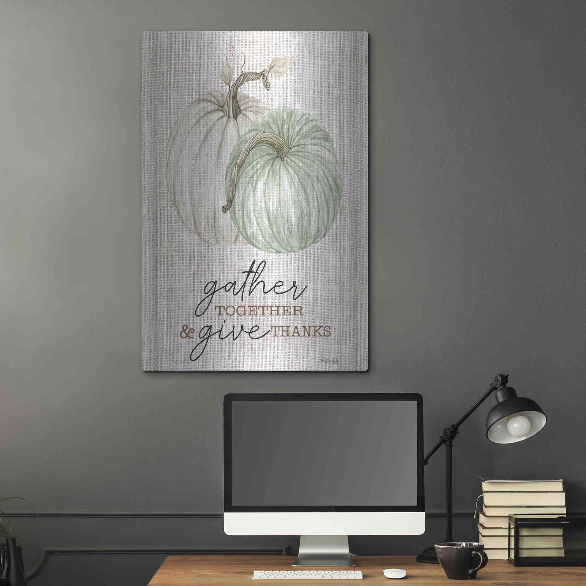 Luxe Metal Art 'Grain Sack Gather and Give Thanks' by Cindy Jacobs, Metal Wall Art,24x36