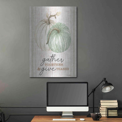 Luxe Metal Art 'Grain Sack Gather and Give Thanks' by Cindy Jacobs, Metal Wall Art,24x36