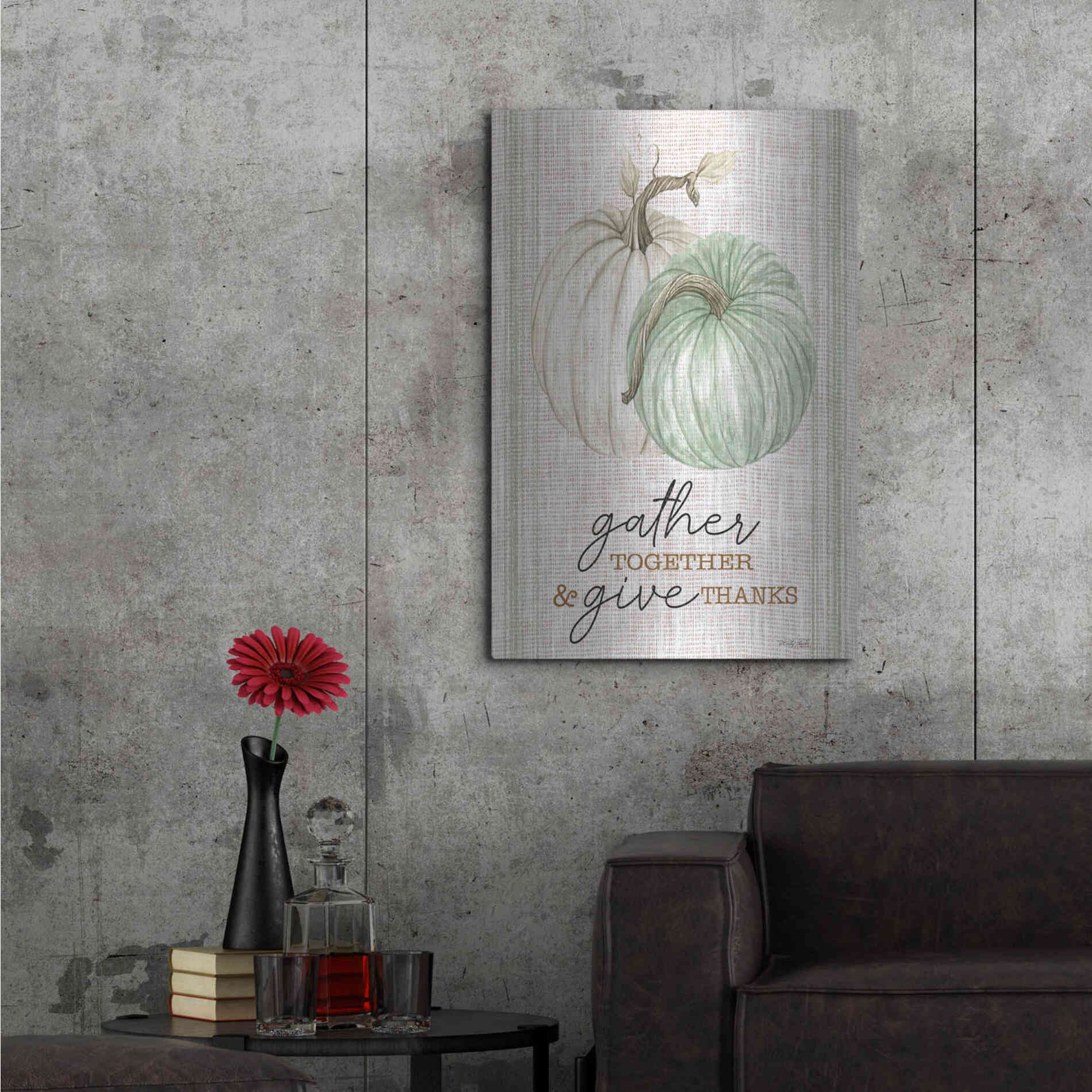Luxe Metal Art 'Grain Sack Gather and Give Thanks' by Cindy Jacobs, Metal Wall Art,24x36