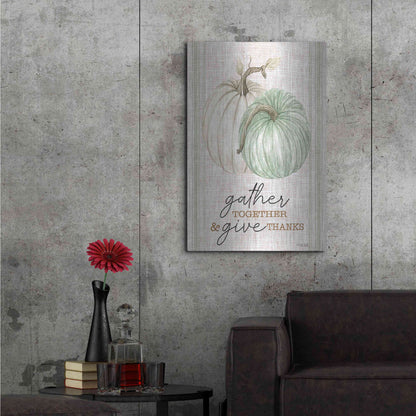 Luxe Metal Art 'Grain Sack Gather and Give Thanks' by Cindy Jacobs, Metal Wall Art,24x36