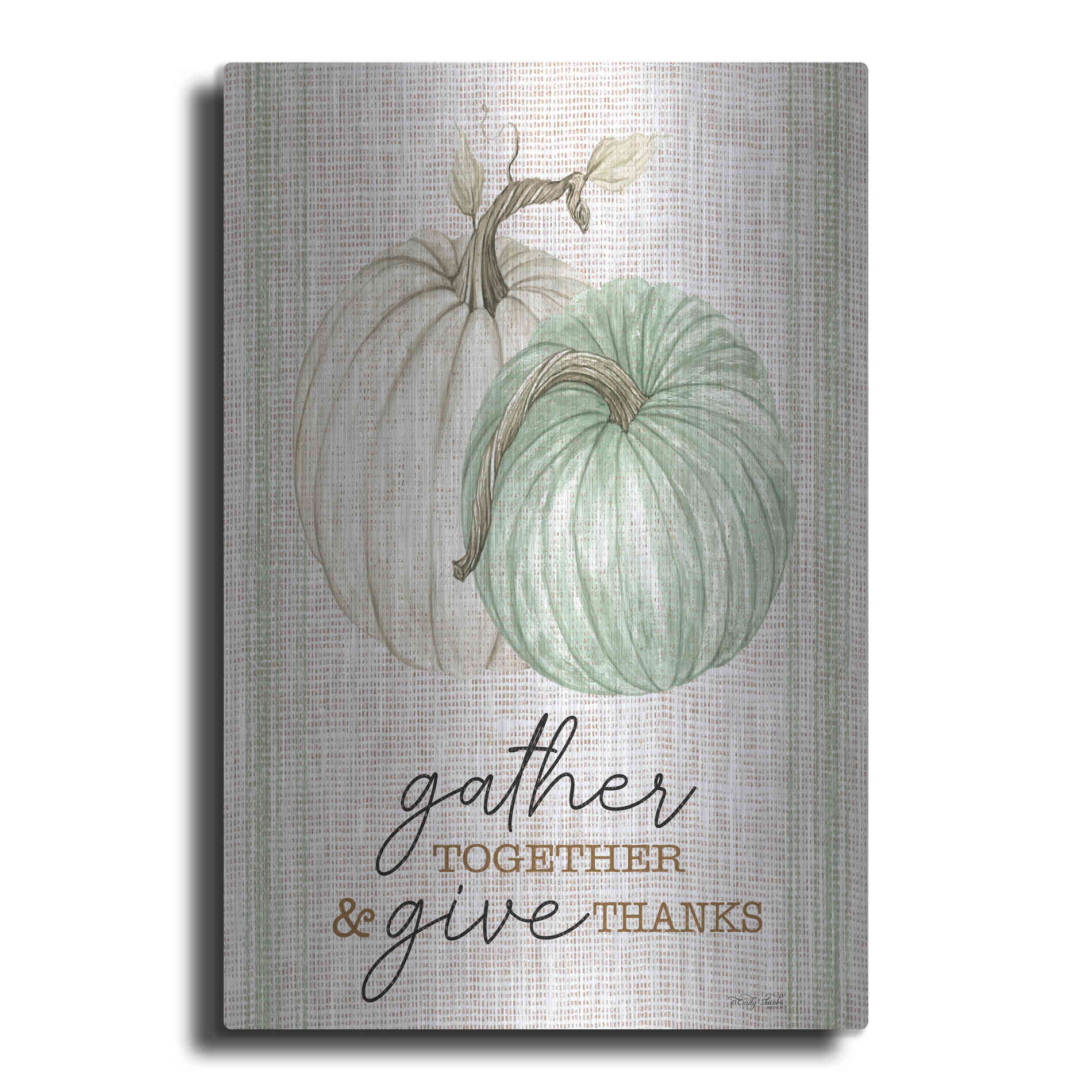 Luxe Metal Art 'Grain Sack Gather and Give Thanks' by Cindy Jacobs, Metal Wall Art
