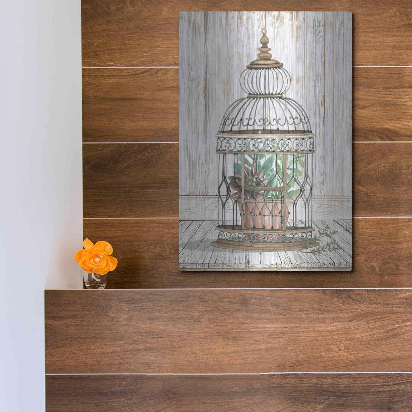 Luxe Metal Art 'Caged Beauty I' by Cindy Jacobs, Metal Wall Art,12x16