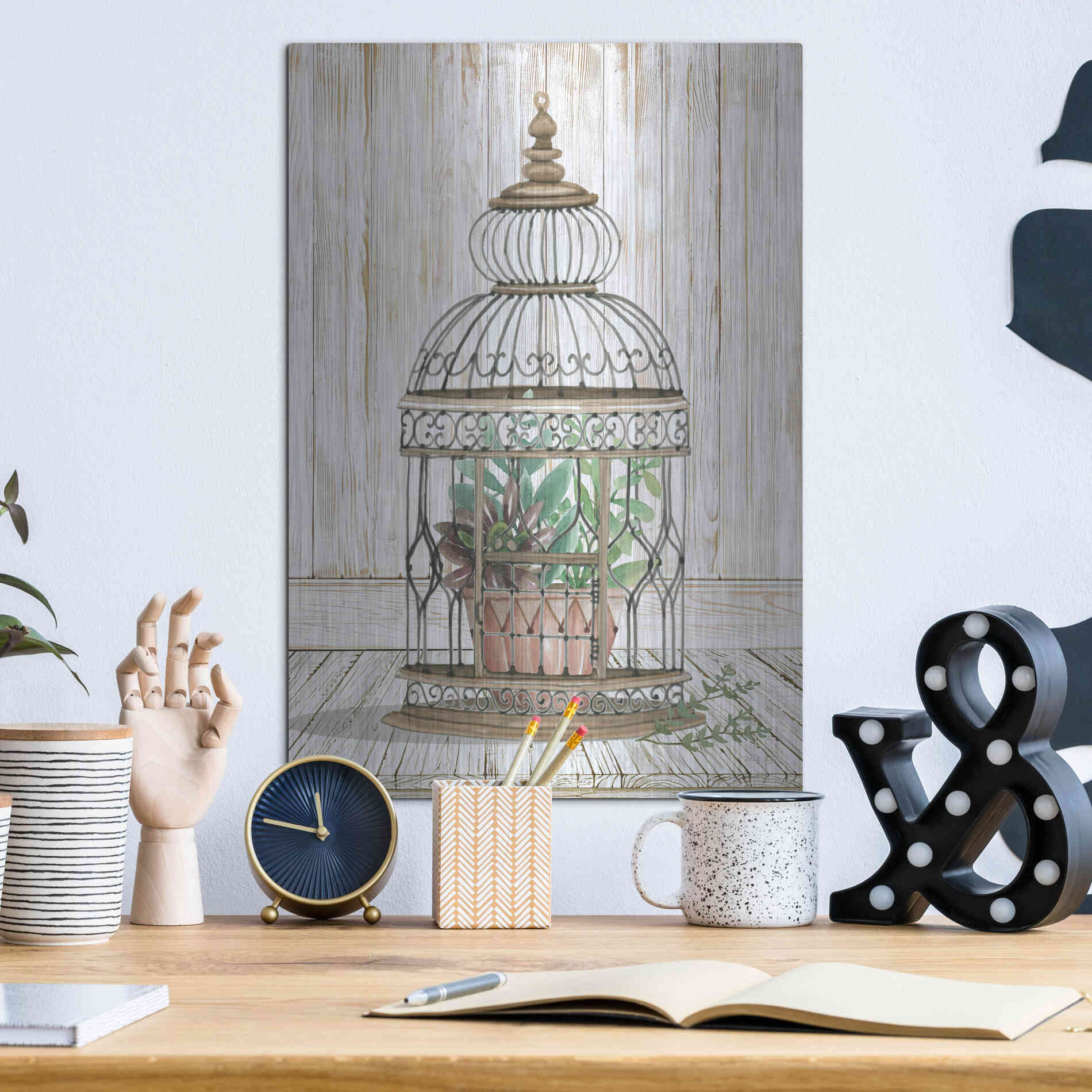 Luxe Metal Art 'Caged Beauty I' by Cindy Jacobs, Metal Wall Art,12x16