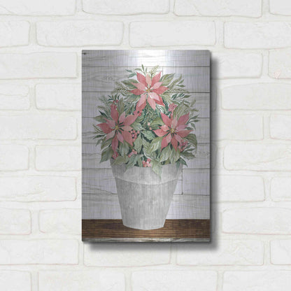 Luxe Metal Art 'Pot of Poinsettias' by Cindy Jacobs, Metal Wall Art,12x16
