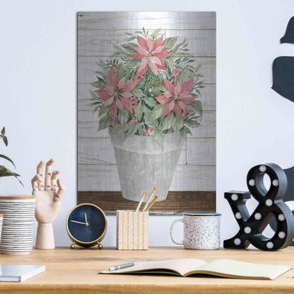 Luxe Metal Art 'Pot of Poinsettias' by Cindy Jacobs, Metal Wall Art,12x16