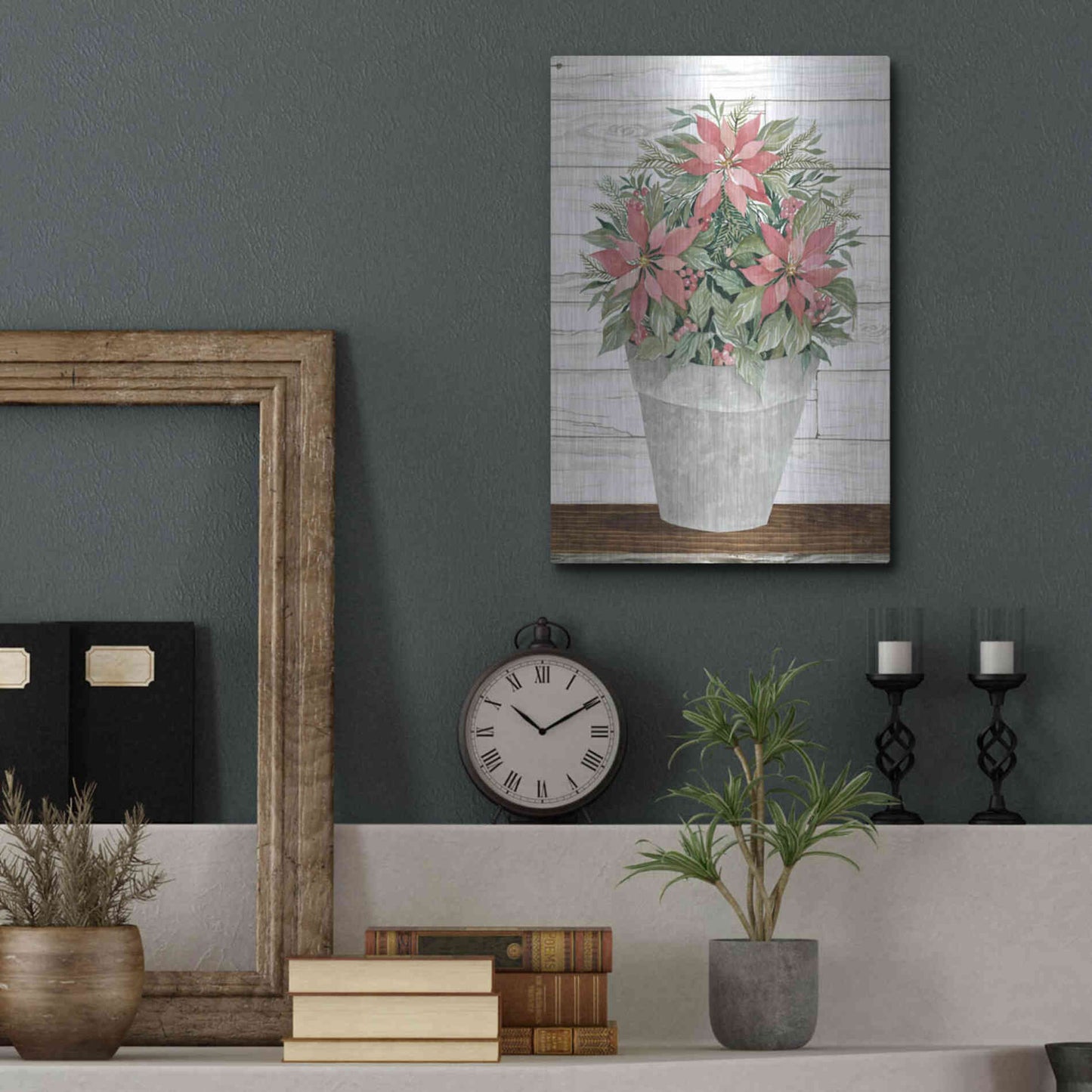 Luxe Metal Art 'Pot of Poinsettias' by Cindy Jacobs, Metal Wall Art,12x16