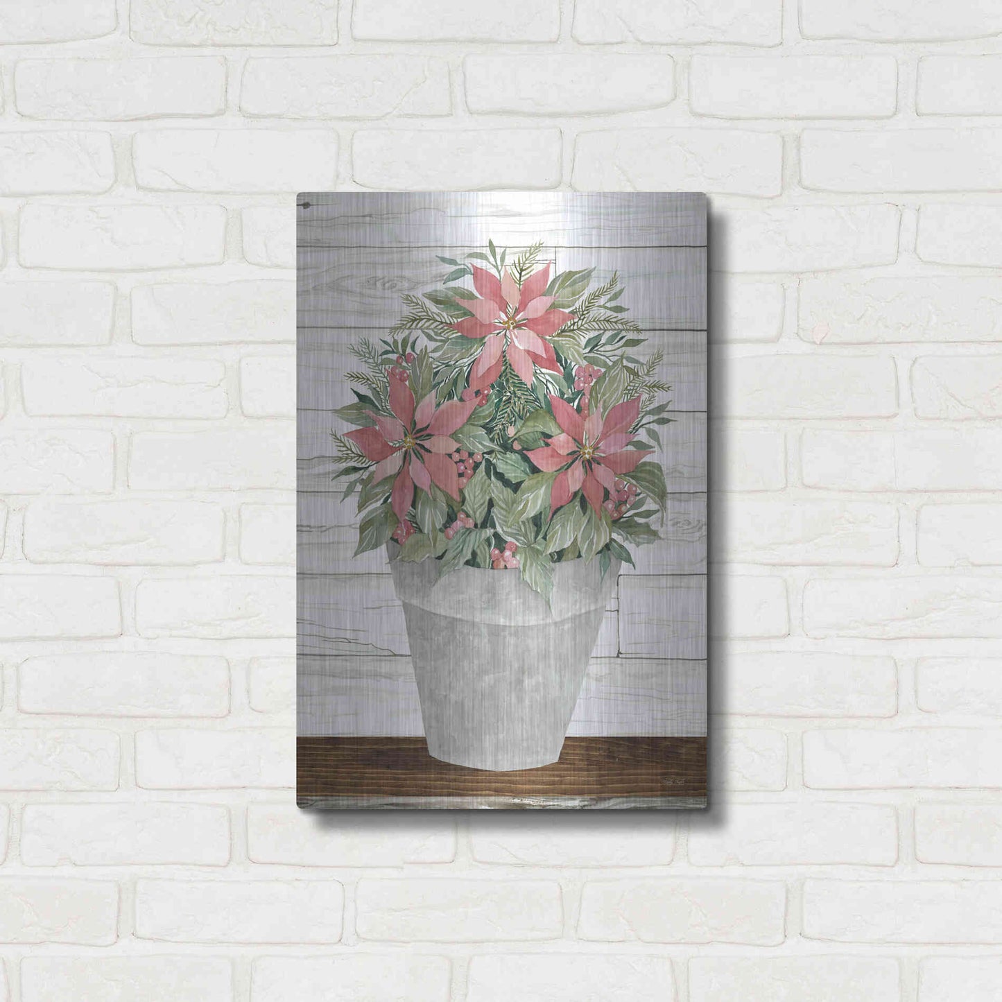 Luxe Metal Art 'Pot of Poinsettias' by Cindy Jacobs, Metal Wall Art,16x24