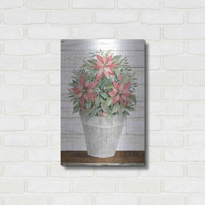 Luxe Metal Art 'Pot of Poinsettias' by Cindy Jacobs, Metal Wall Art,16x24