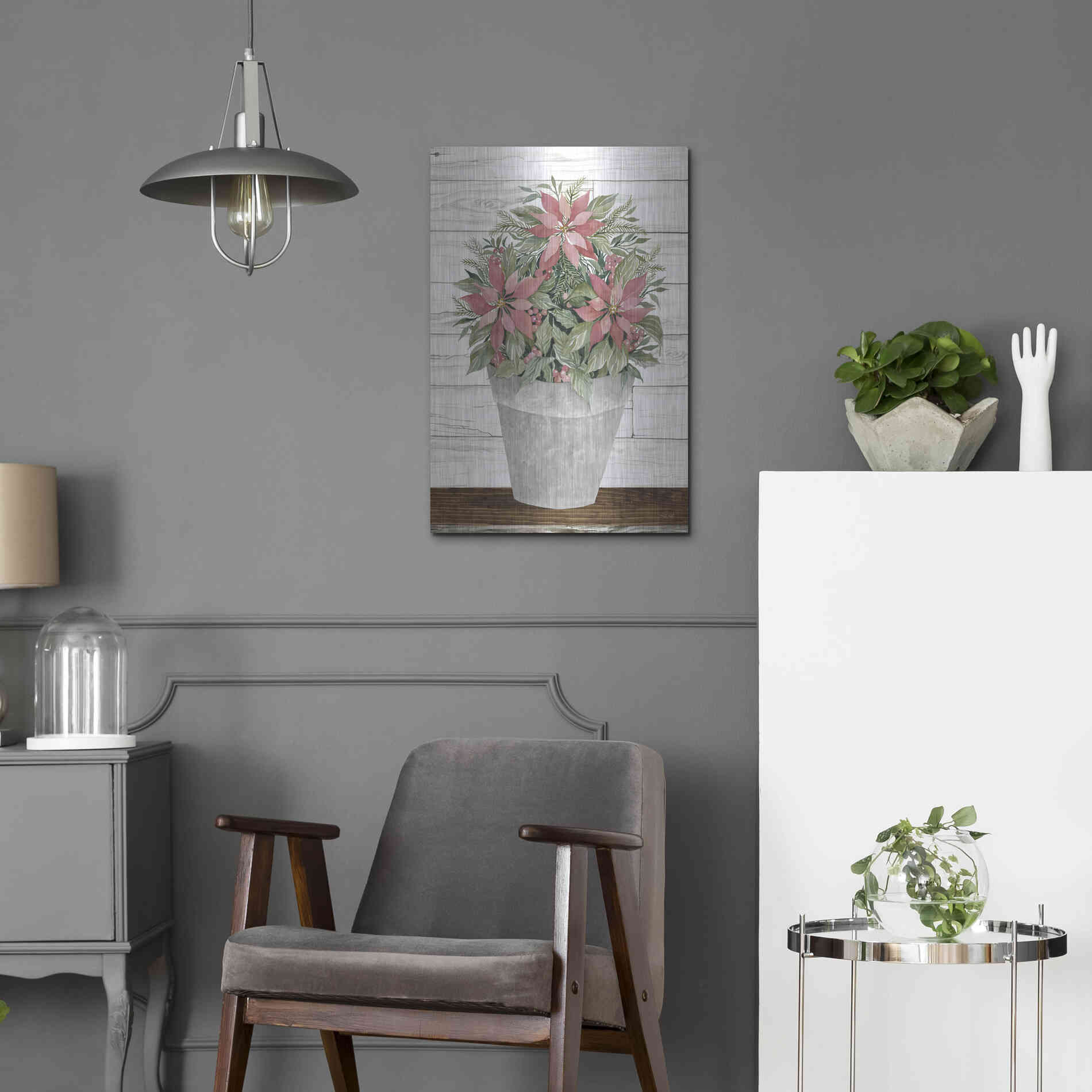 Luxe Metal Art 'Pot of Poinsettias' by Cindy Jacobs, Metal Wall Art,16x24