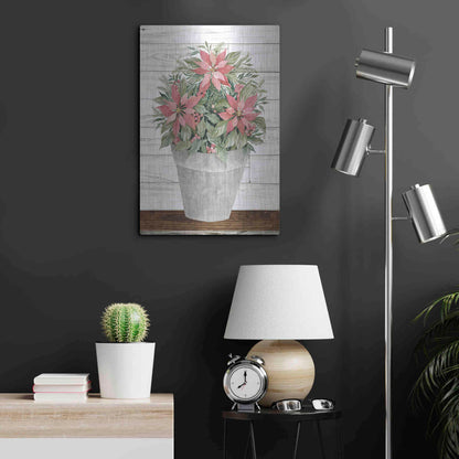 Luxe Metal Art 'Pot of Poinsettias' by Cindy Jacobs, Metal Wall Art,16x24