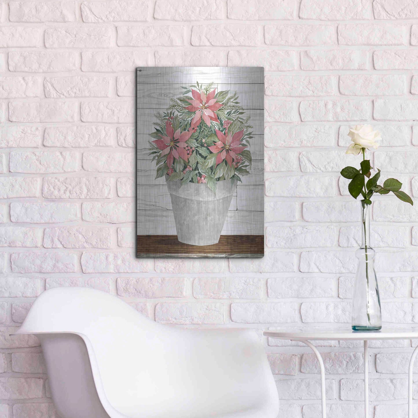 Luxe Metal Art 'Pot of Poinsettias' by Cindy Jacobs, Metal Wall Art,16x24