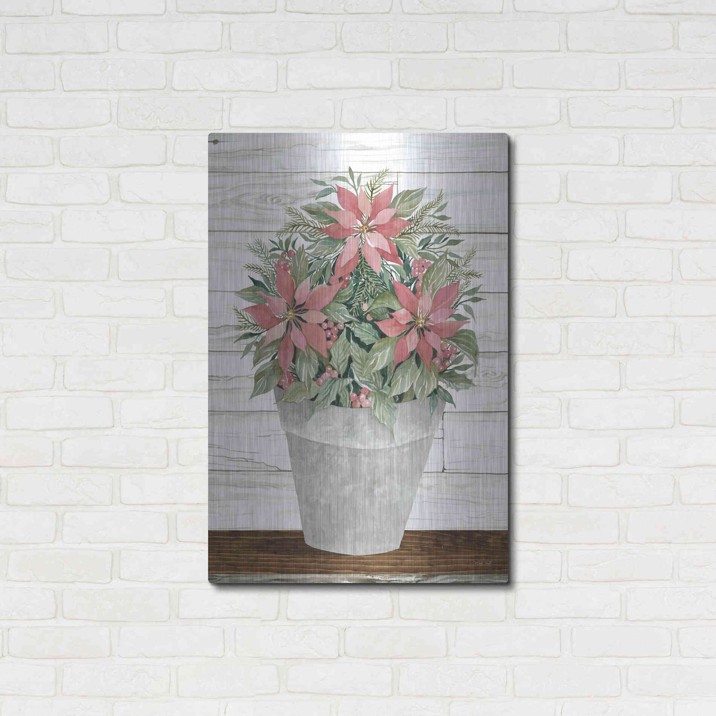 Luxe Metal Art 'Pot of Poinsettias' by Cindy Jacobs, Metal Wall Art,24x36