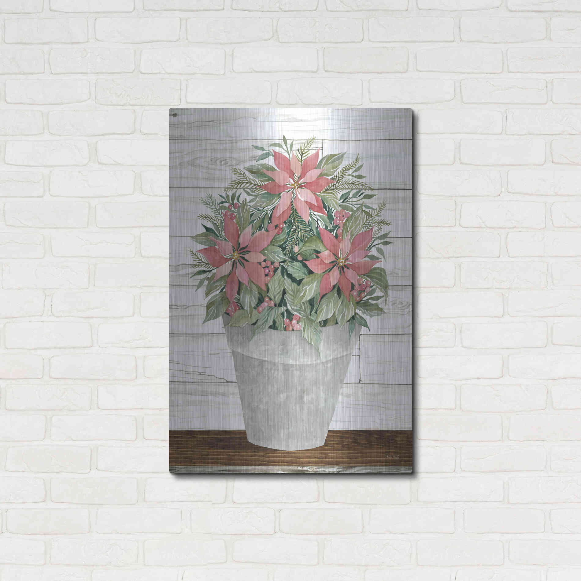 Luxe Metal Art 'Pot of Poinsettias' by Cindy Jacobs, Metal Wall Art,24x36