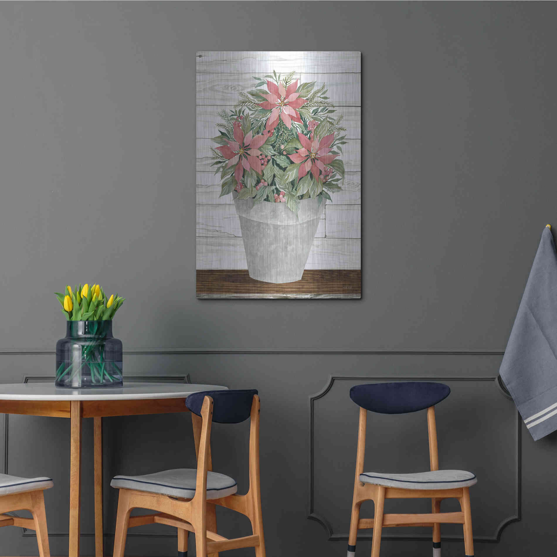 Luxe Metal Art 'Pot of Poinsettias' by Cindy Jacobs, Metal Wall Art,24x36