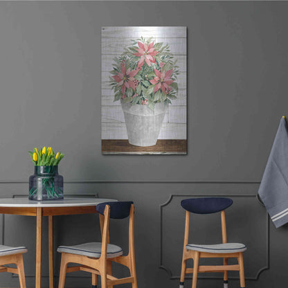 Luxe Metal Art 'Pot of Poinsettias' by Cindy Jacobs, Metal Wall Art,24x36