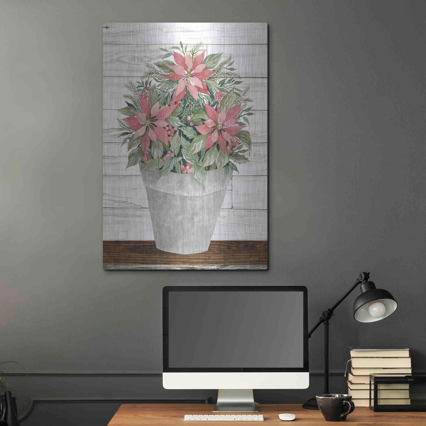 Luxe Metal Art 'Pot of Poinsettias' by Cindy Jacobs, Metal Wall Art,24x36