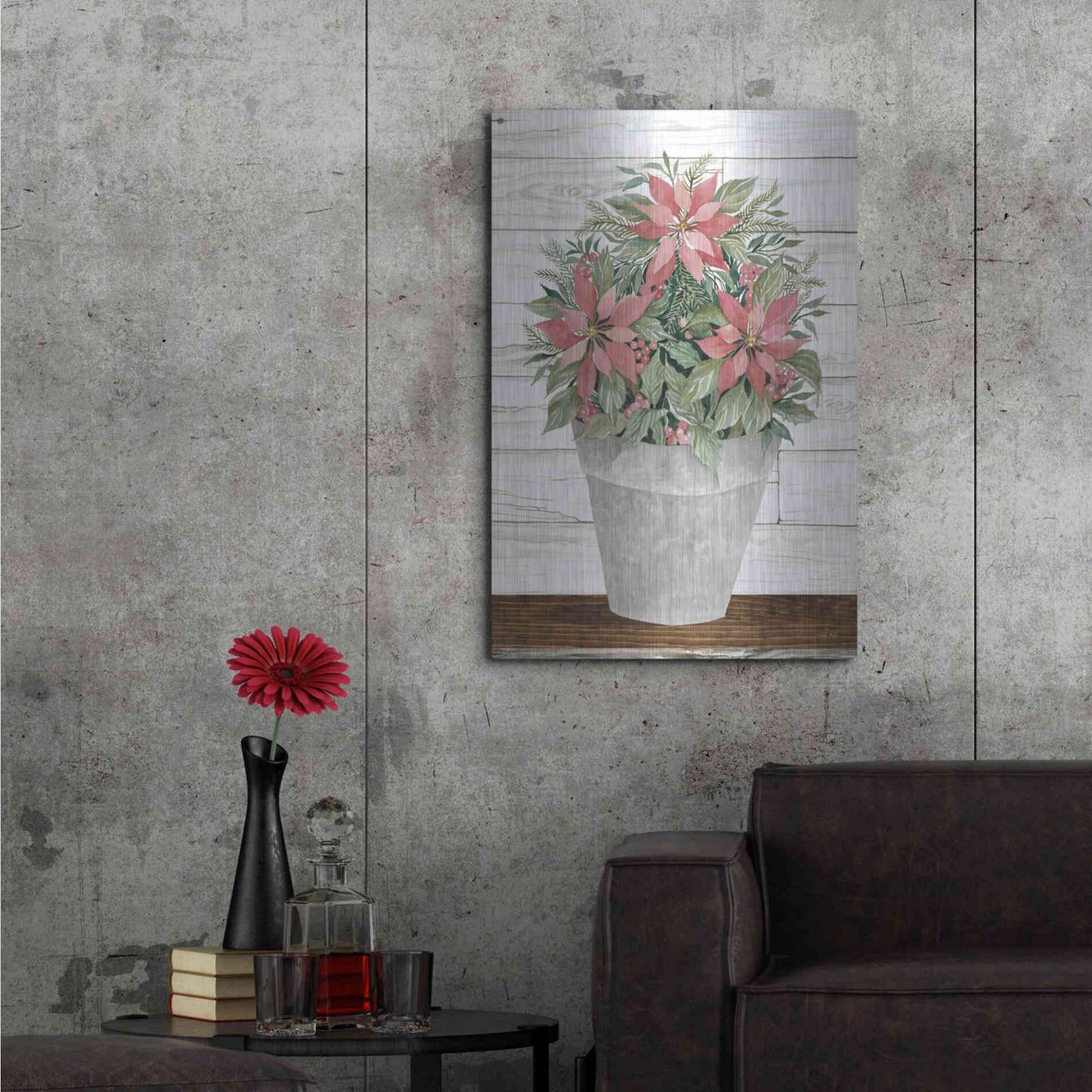 Luxe Metal Art 'Pot of Poinsettias' by Cindy Jacobs, Metal Wall Art,24x36