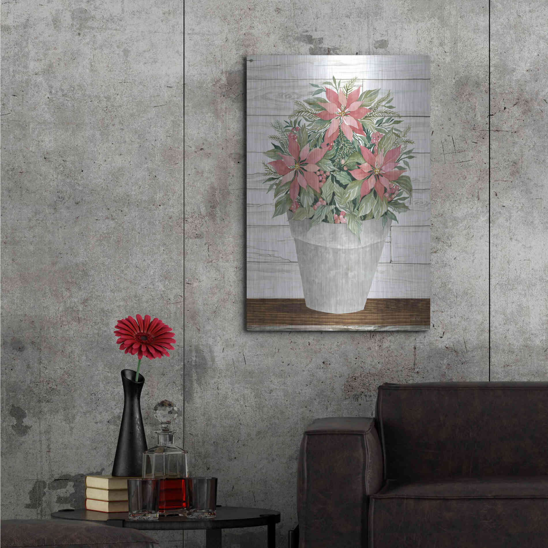 Luxe Metal Art 'Pot of Poinsettias' by Cindy Jacobs, Metal Wall Art,24x36