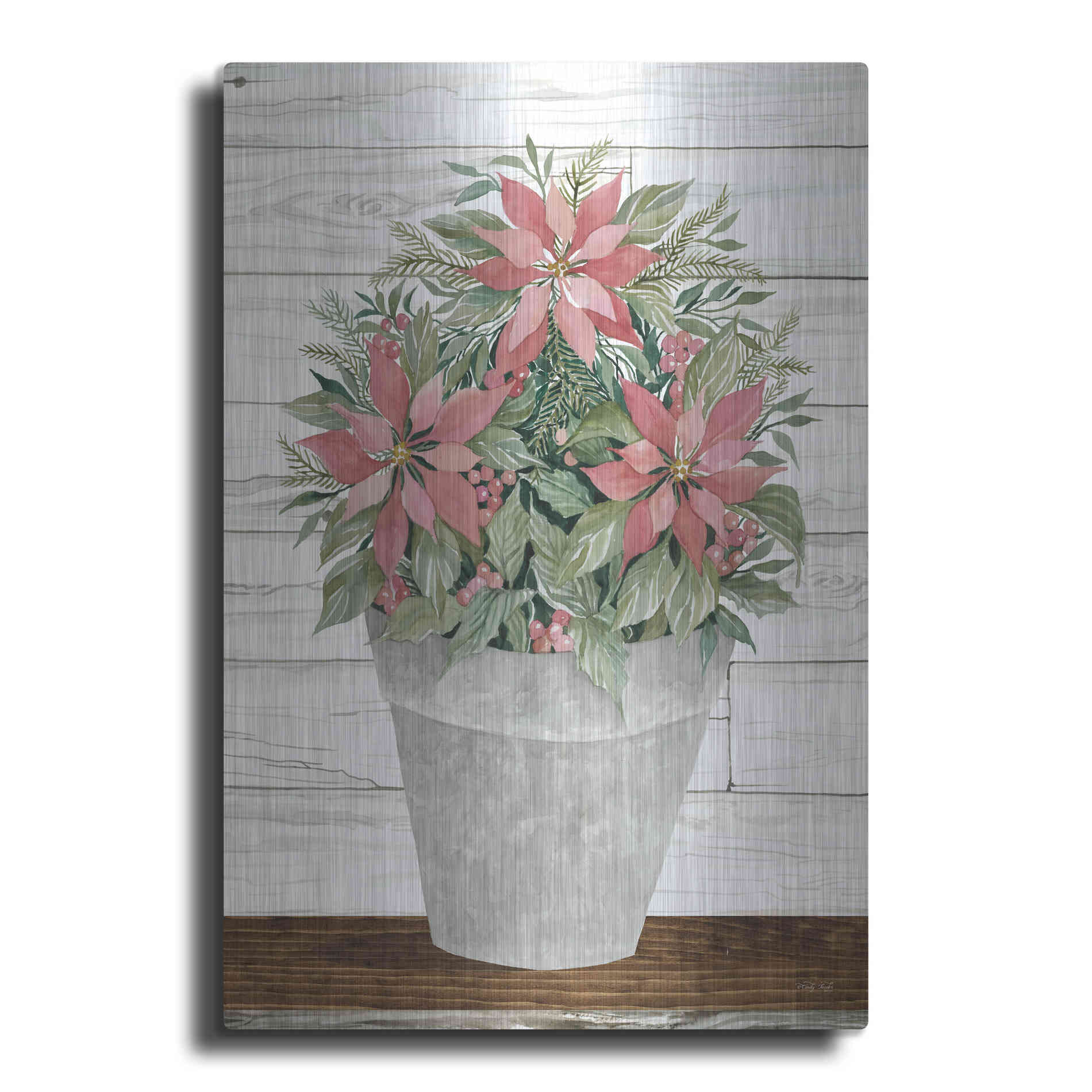 Luxe Metal Art 'Pot of Poinsettias' by Cindy Jacobs, Metal Wall Art