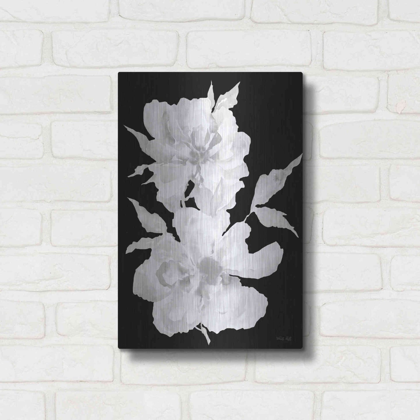Luxe Metal Art 'Black & White Flowers I' by Cindy Jacobs, Metal Wall Art,12x16