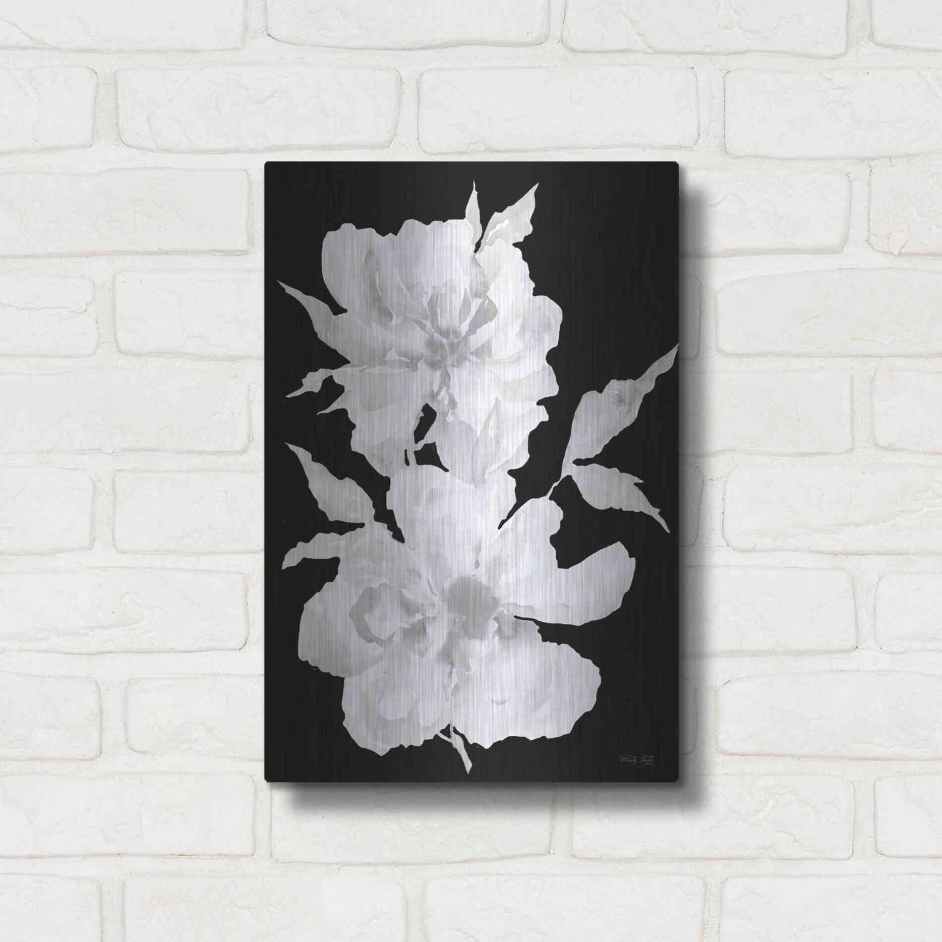 Luxe Metal Art 'Black & White Flowers I' by Cindy Jacobs, Metal Wall Art,12x16