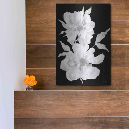 Luxe Metal Art 'Black & White Flowers I' by Cindy Jacobs, Metal Wall Art,12x16