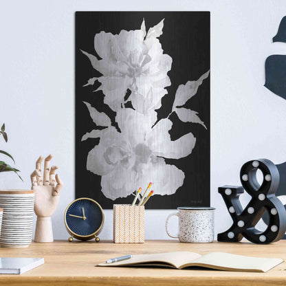 Luxe Metal Art 'Black & White Flowers I' by Cindy Jacobs, Metal Wall Art,12x16
