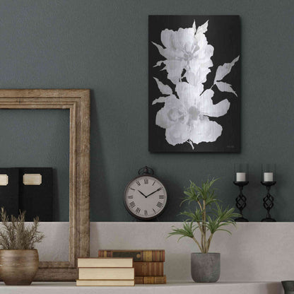 Luxe Metal Art 'Black & White Flowers I' by Cindy Jacobs, Metal Wall Art,12x16