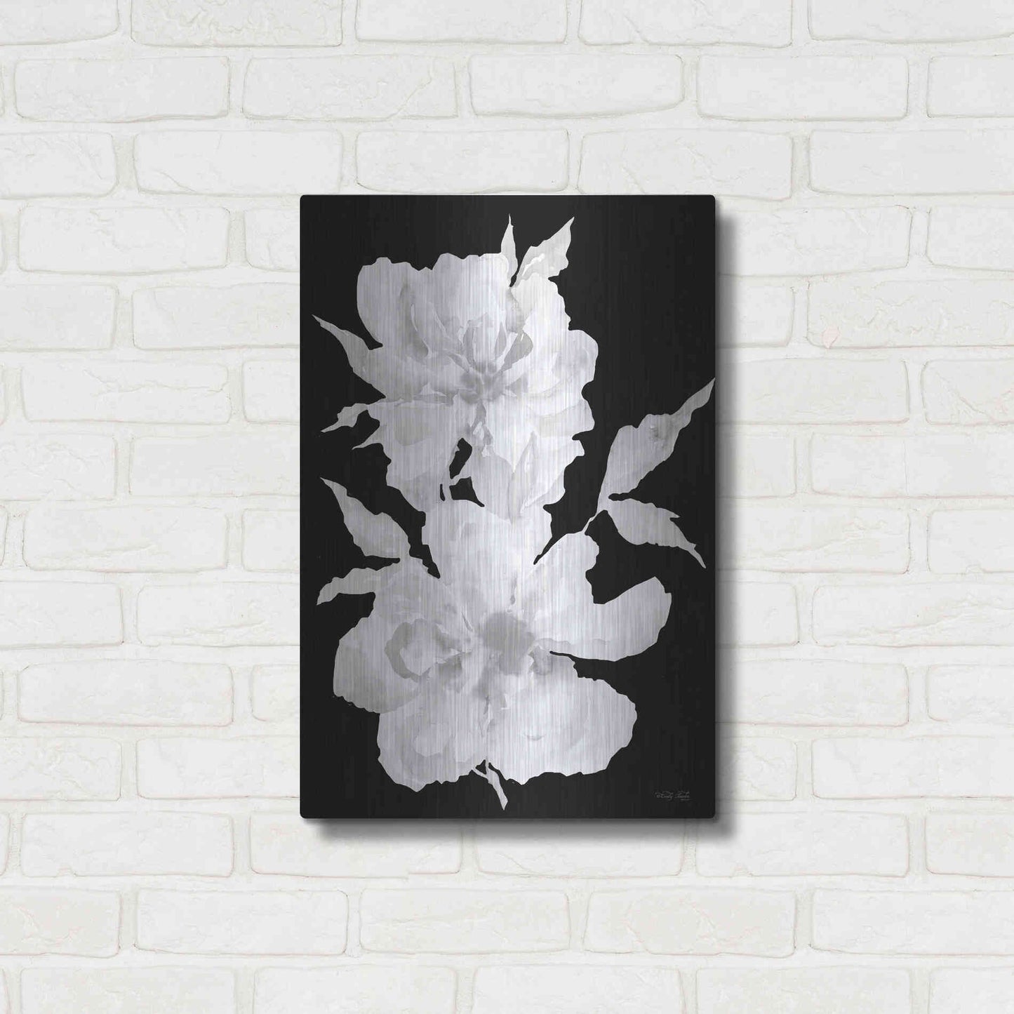 Luxe Metal Art 'Black & White Flowers I' by Cindy Jacobs, Metal Wall Art,16x24