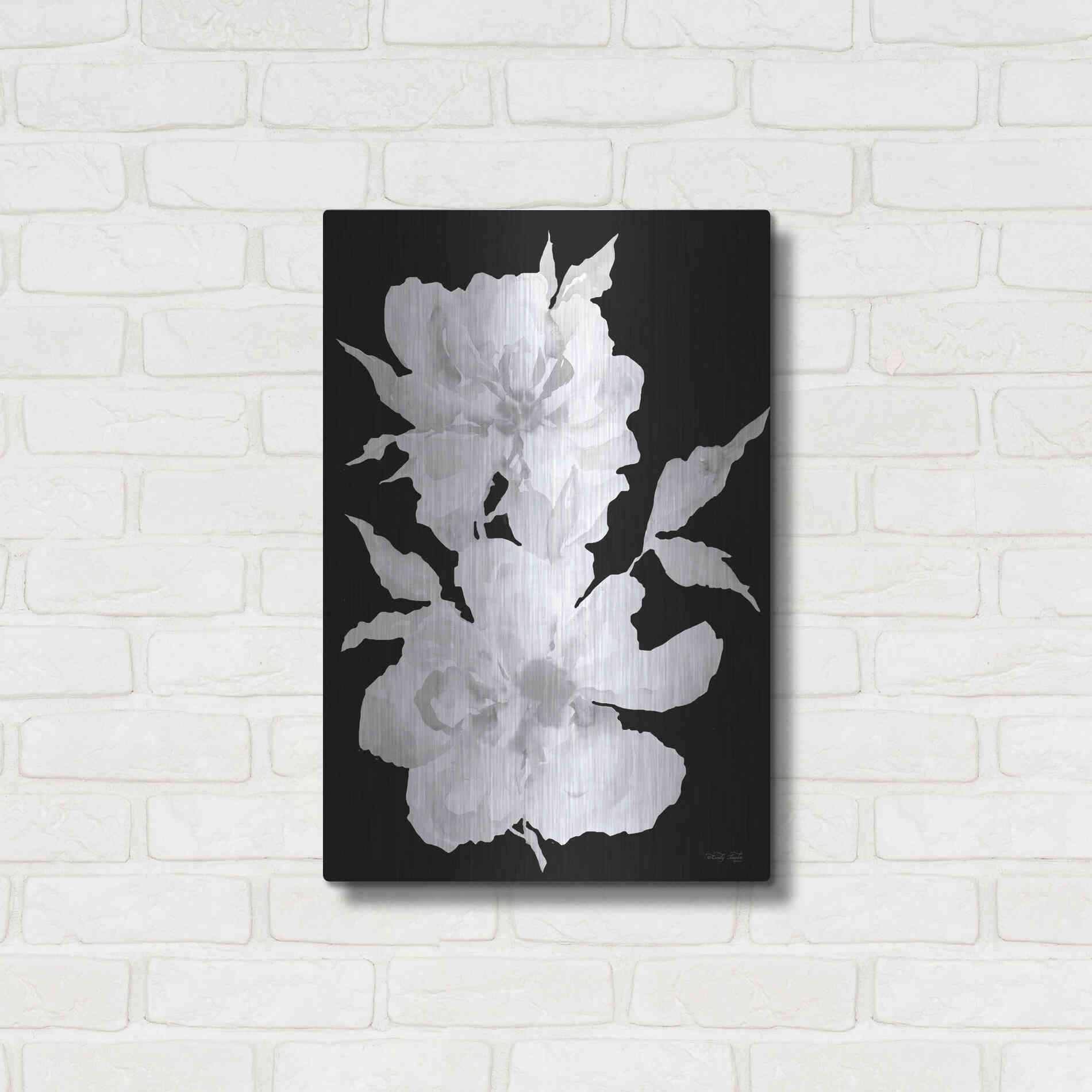 Luxe Metal Art 'Black & White Flowers I' by Cindy Jacobs, Metal Wall Art,16x24