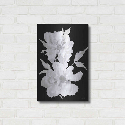 Luxe Metal Art 'Black & White Flowers I' by Cindy Jacobs, Metal Wall Art,16x24