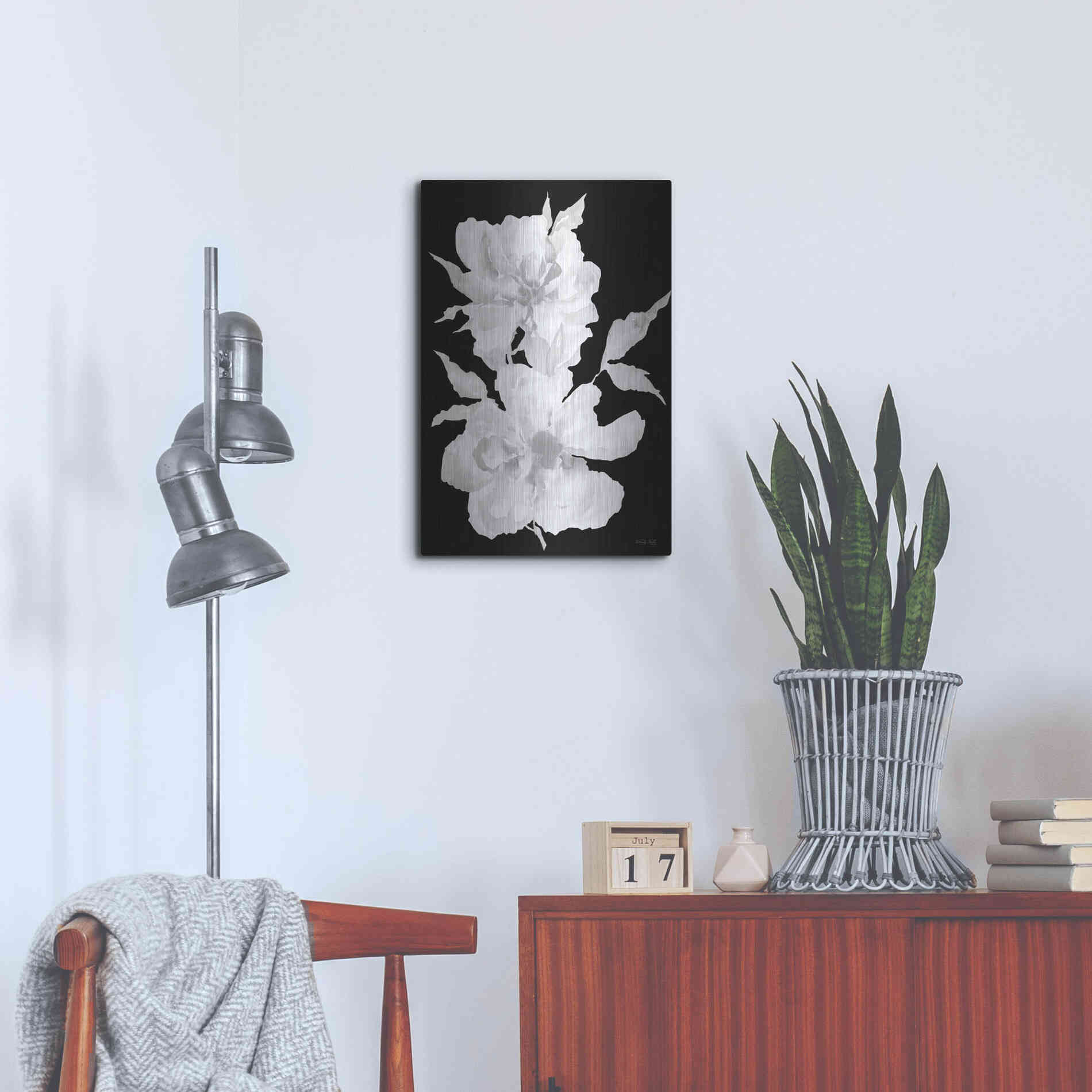 Luxe Metal Art 'Black & White Flowers I' by Cindy Jacobs, Metal Wall Art,16x24