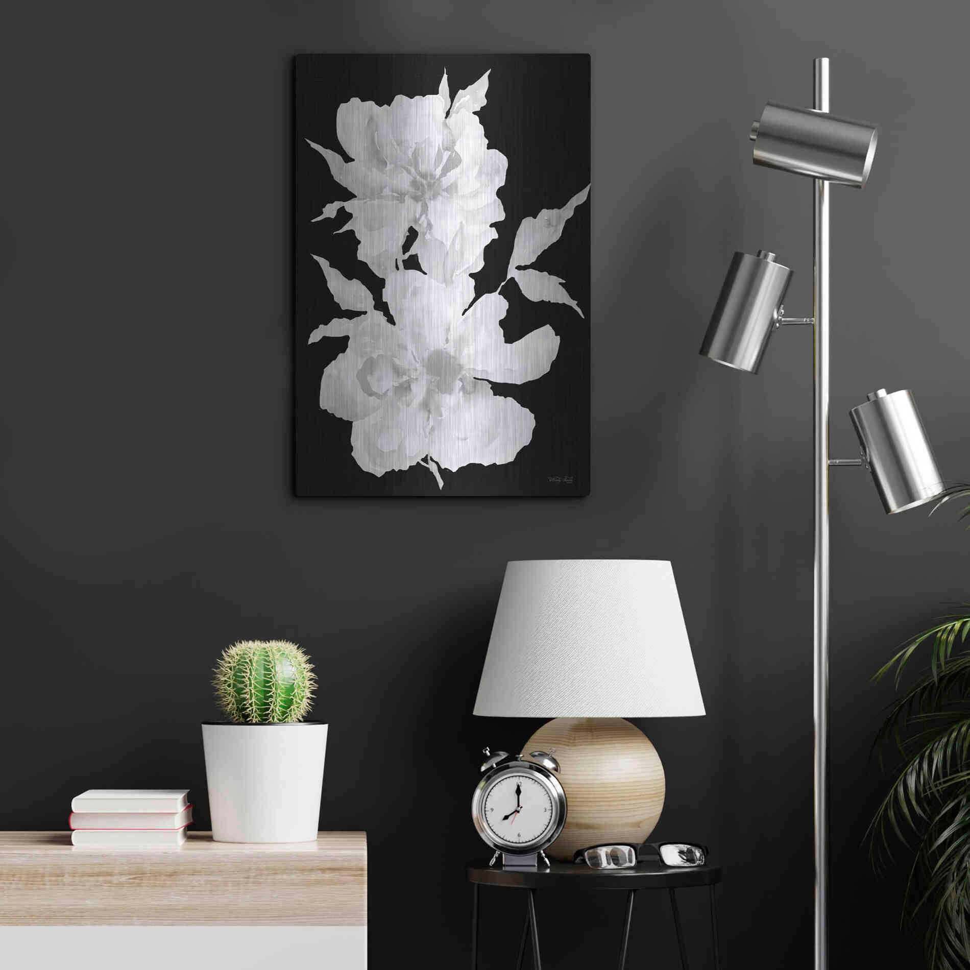 Luxe Metal Art 'Black & White Flowers I' by Cindy Jacobs, Metal Wall Art,16x24