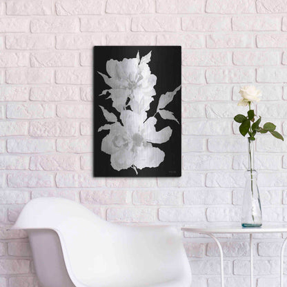 Luxe Metal Art 'Black & White Flowers I' by Cindy Jacobs, Metal Wall Art,16x24