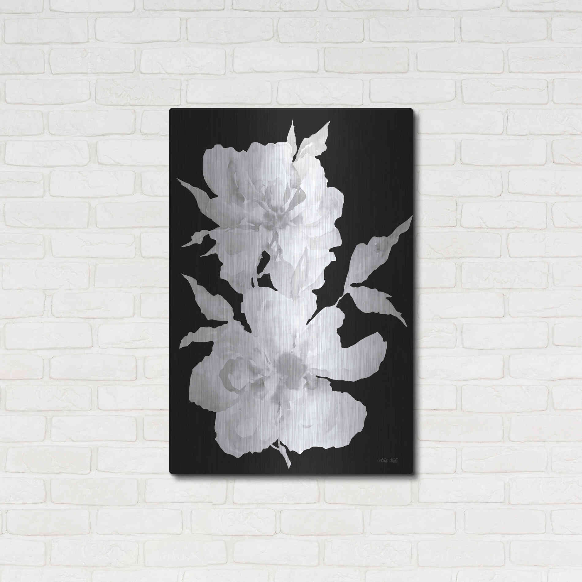 Luxe Metal Art 'Black & White Flowers I' by Cindy Jacobs, Metal Wall Art,24x36