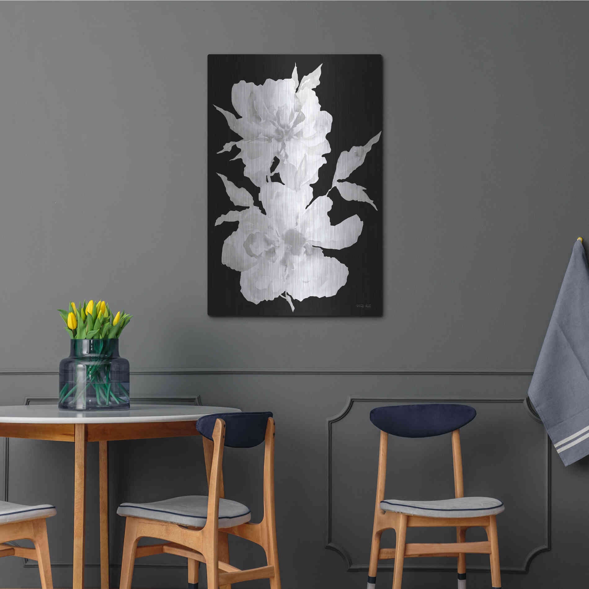 Luxe Metal Art 'Black & White Flowers I' by Cindy Jacobs, Metal Wall Art,24x36
